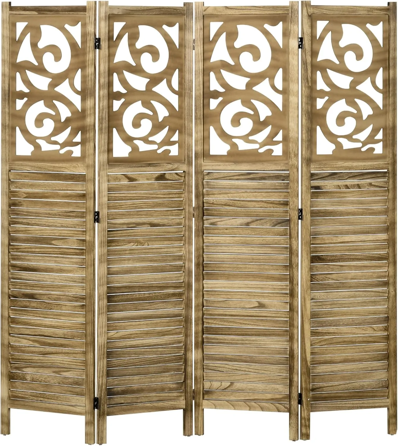 HOMCOM 4 Panel Room Divider, 5.5' Tall Wood Indoor Portable Folding Privacy Screens, Double Hinged Partition Wall Dividers for Home Office, Brown