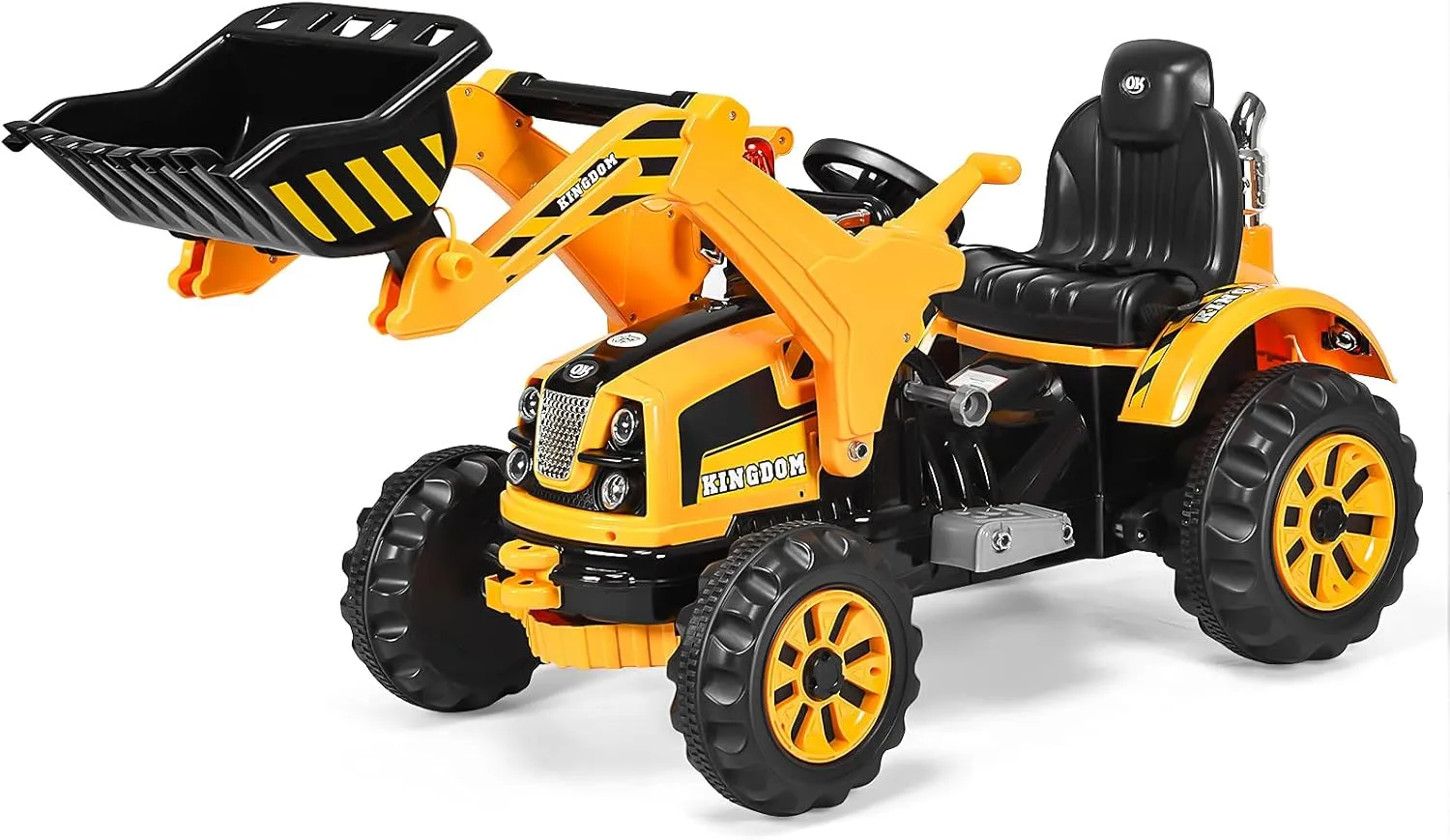 HONEY JOY Ride on Excavator, 12V Battery Powered Construction Vehicles for Kids, Front Loader Shovel w/Horn, 2 Speeds, Forward/Backward, Safety Belt, Kids Bulldozer for Boys Girls(Yellow)