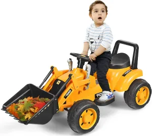 HONEY JOY Ride On Excavator, 6V Battery Powered Wheeled Loader Digger with Working Front Bucket, Forward/Backward, Electric Construction Vehicle for Kids, Ride On Tractor for Boys Girls, Yellow