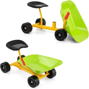 HONEY JOY Ride On Sand Dumper for Kids, Outdoor Garden Dump Cart Wheelbarrow w/8 Inch Wheels, Heavy Duty Steel Sit On Pulling Wagon Play Toy for Boys Girls (Light Green)
