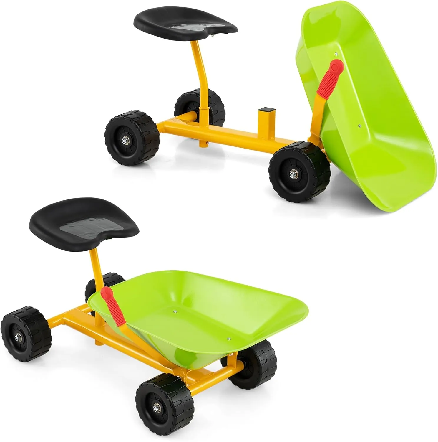 HONEY JOY Ride On Sand Dumper for Kids, Outdoor Garden Dump Cart Wheelbarrow w/8 Inch Wheels, Heavy Duty Steel Sit On Pulling Wagon Play Toy for Boys Girls (Light Green)