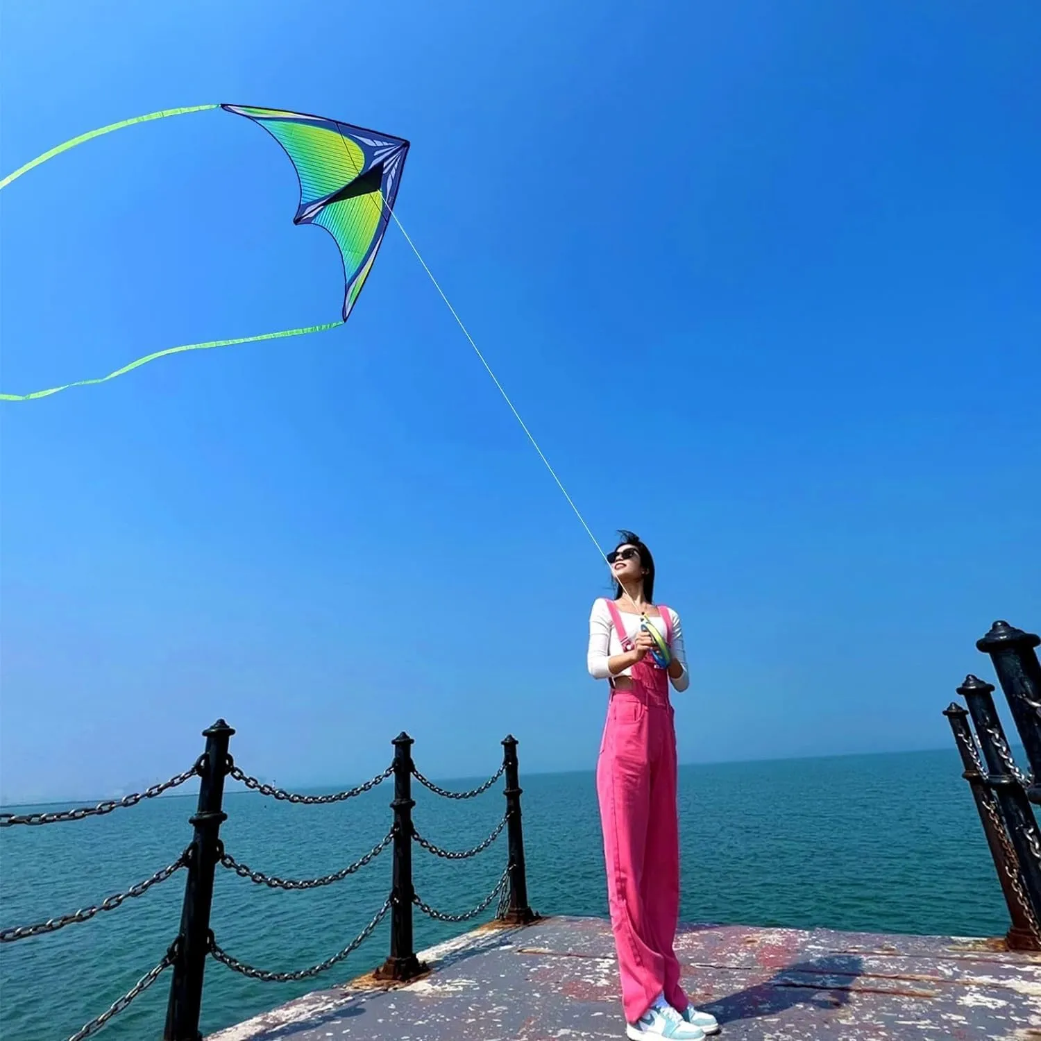 Hoofer Large Beach Kite and Reel Winder with 650ft String for Kids and Adults, Single Line Kite, Extremely Easy to Fly for Beginners