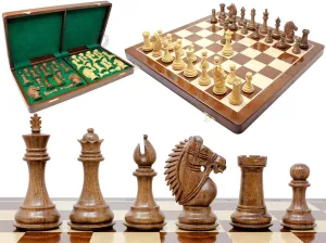 House of Chess - Rio Staunton Biggie Knight Acacia Wood 4" Chess Set - 21" Folding Chess Board with Algebraic Notation - 2 Extra Queens