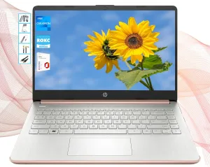 HP AI-Powered 14" HD Laptop with Microsoft Office and 1TB Cloud Storage Included for 1-Year| 8GB RAM| 128GB SSD & 128GB Portable SSD| Intel 4-Core CPU| Webcam| Ultra Light|Win 11| RK Bundle| Rose Gold