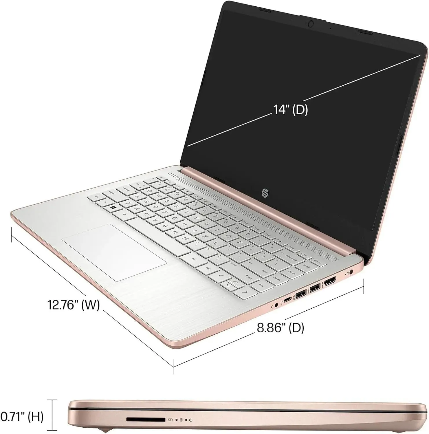HP AI-Powered 14" HD Laptop with Microsoft Office and 1TB Cloud Storage Included for 1-Year| 8GB RAM| 128GB SSD & 128GB Portable SSD| Intel 4-Core CPU| Webcam| Ultra Light|Win 11| RK Bundle| Rose Gold