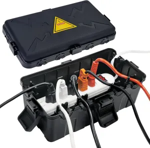 Hrensaw Medium Outdoor Electrical Box(10.6x5.5x4.5inch),Weatherproof Connection Box w/6 Cable Entry,IP54 Waterproof Extension Cord Cover Protect Power Strip,Timer,Plug,Holiday Lights,Black