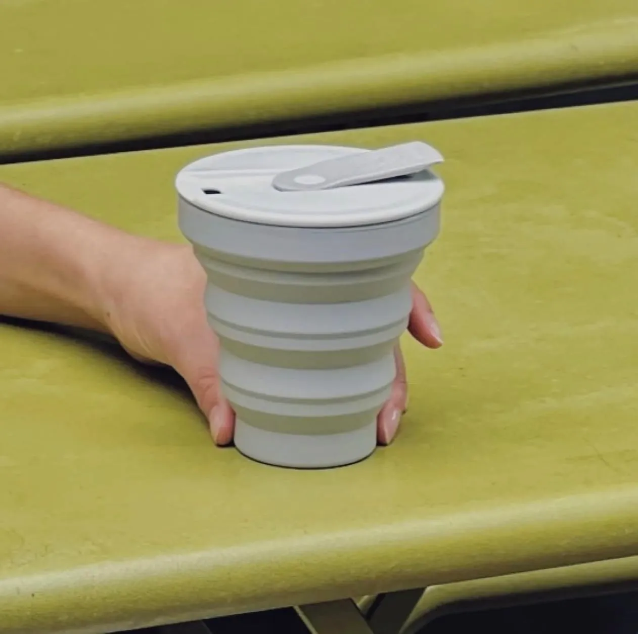 HuNu Collapsible Coffee Cup with Lid - Reusable & Microwave Safe Silicone Collapsible Cup, Foldable Cup, Portable Coffee Travel Mug/Camping Cup (16OZ, Warm Grey)*Straw Sold Separately*