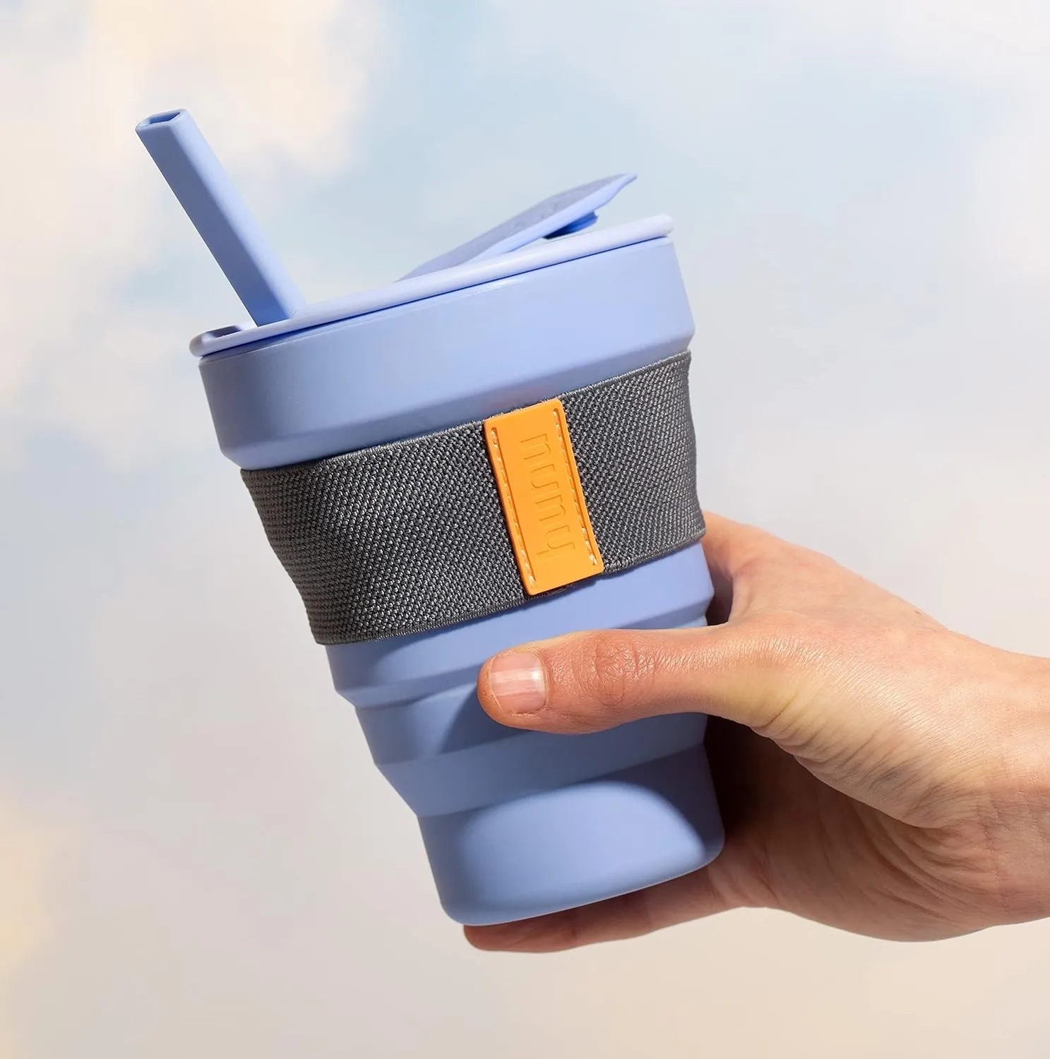 HuNu Collapsible Coffee Cup with Lid - Reusable & Microwave Safe Silicone Collapsible Cup, Foldable Cup, Portable Coffee Travel Mug/Camping Cup (Lavender, 16oz)