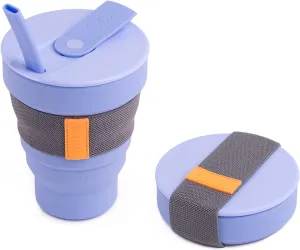 HuNu Collapsible Coffee Cup with Lid - Reusable & Microwave Safe Silicone Collapsible Cup, Foldable Cup, Portable Coffee Travel Mug/Camping Cup (Lavender, 16oz)