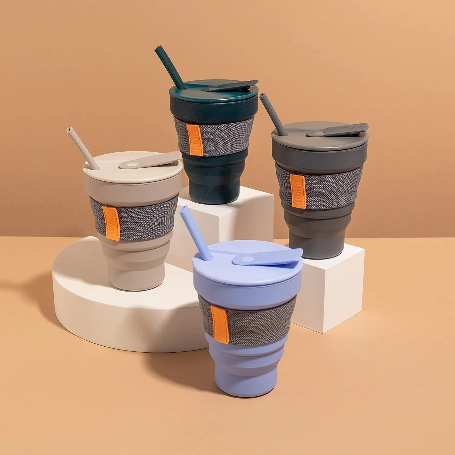 HuNu Collapsible Coffee Cup with Lid - Reusable & Microwave Safe Silicone Collapsible Cup, Foldable Cup, Portable Coffee Travel Mug/Camping Cup (Lavender, 16oz)