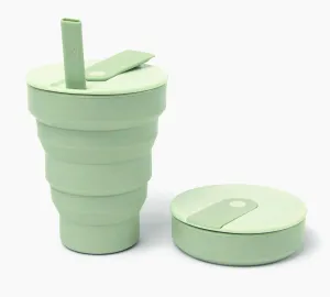 HuNu Collapsible Coffee Cup with Lid - Reusable & Microwave Safe Silicone Collapsible Cup, Foldable Cup, Portable Coffee Travel Mug/Camping Cup (Sage Green, 16oz)