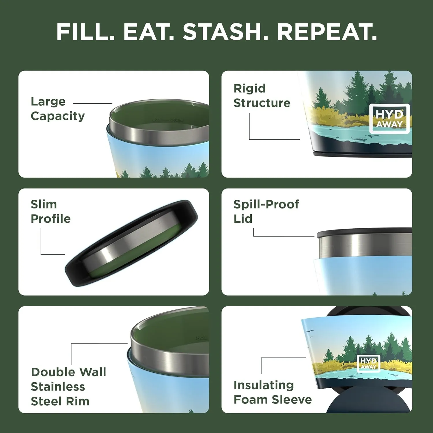HYDAWAY 1.5-Cup Collapsible Insulated Bowl with Lid - BPA-Free, Leak-Resistant, and Ultra-Compact for Travel, Camping & Everyday Meals