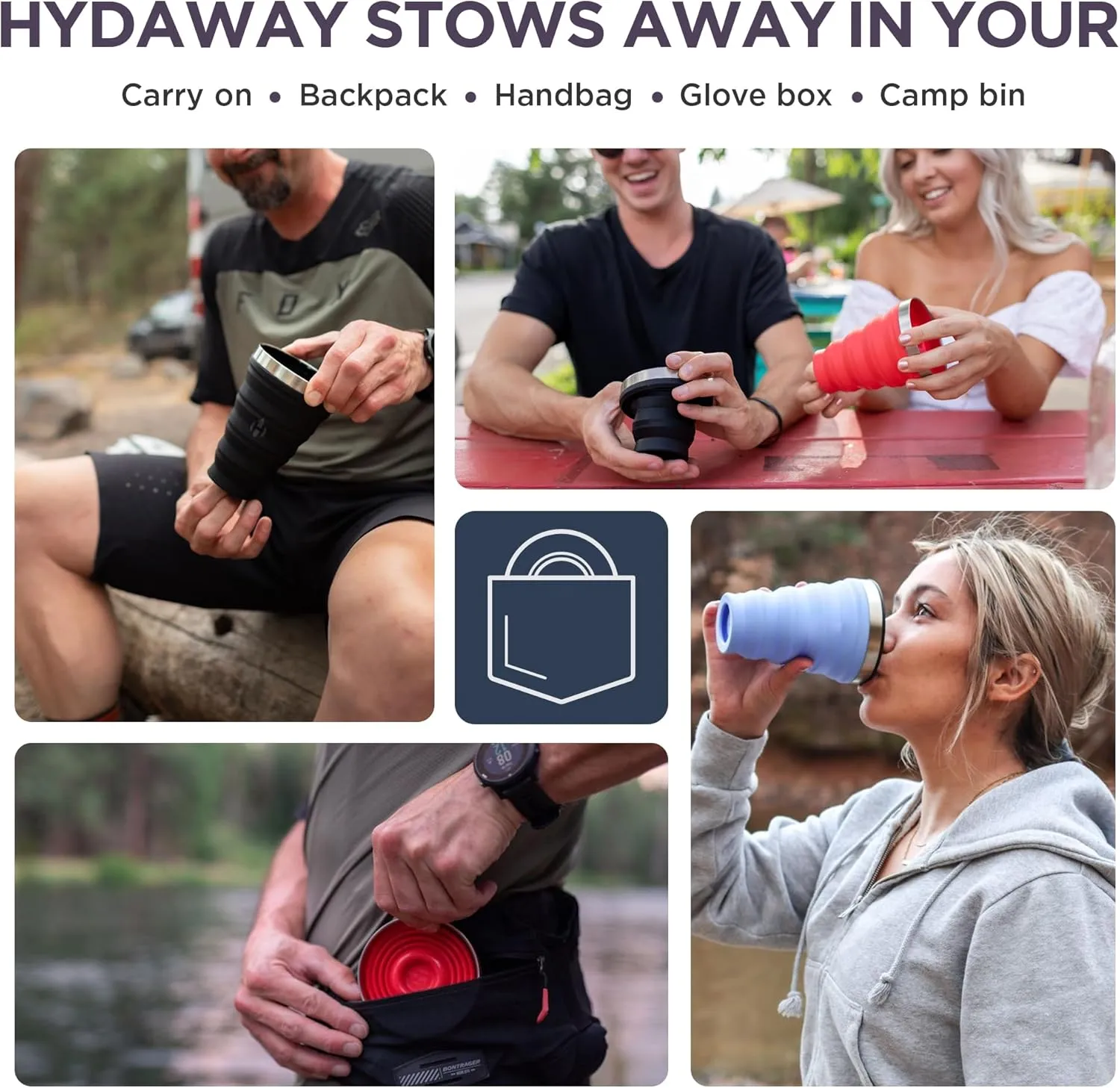 HYDAWAY 16oz Collapsible Pint - BPA-Free Silicone Cup with Stainless Steel Rim - Reusable, Packable, and Durable for Camping, Travel & Everyday Use