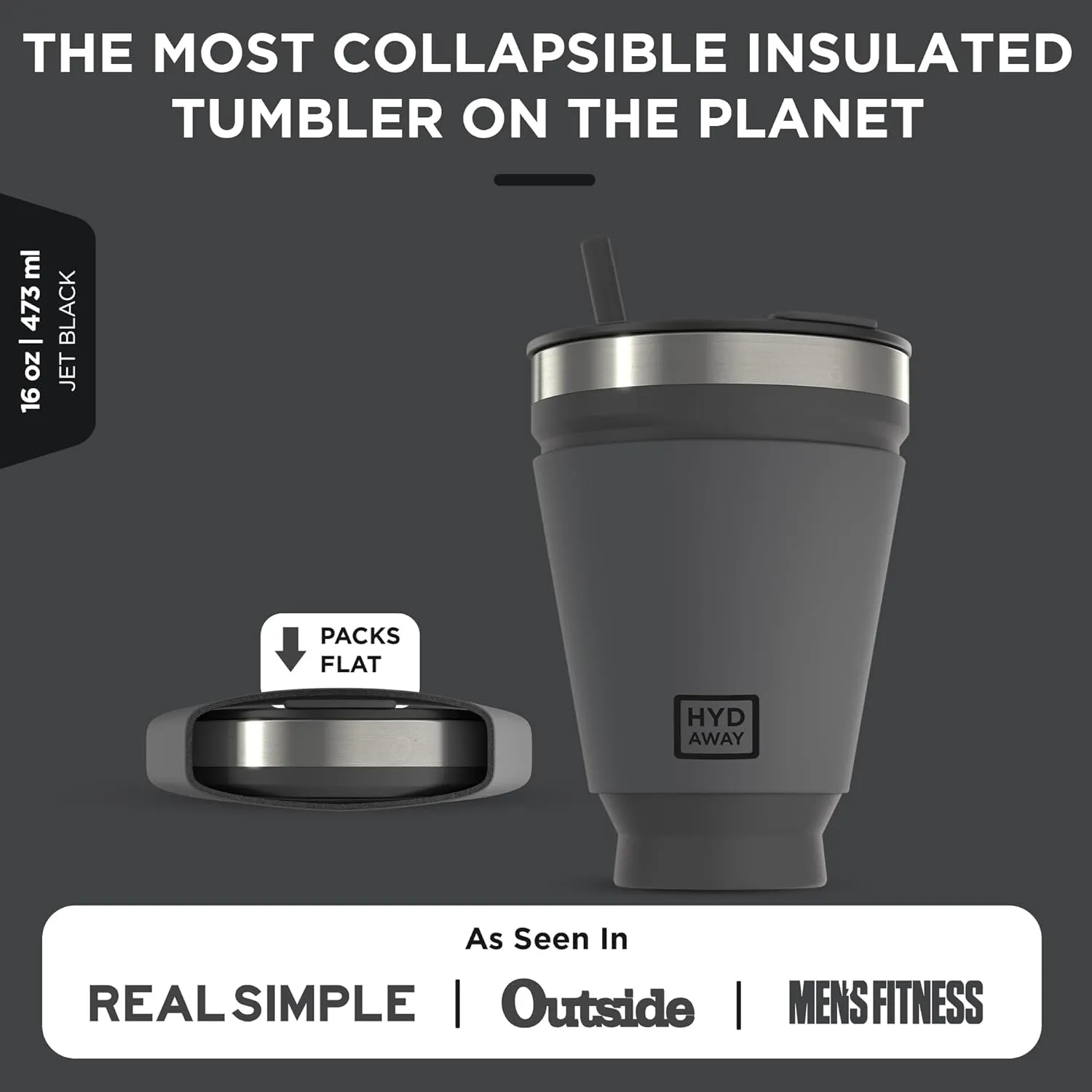 HYDAWAY 16oz Collapsible Tumbler - BPA-Free, Reusable Silicone Cup with Lid & Insulating Sleeve - Perfect for Coffee, Travel, and Everyday Use