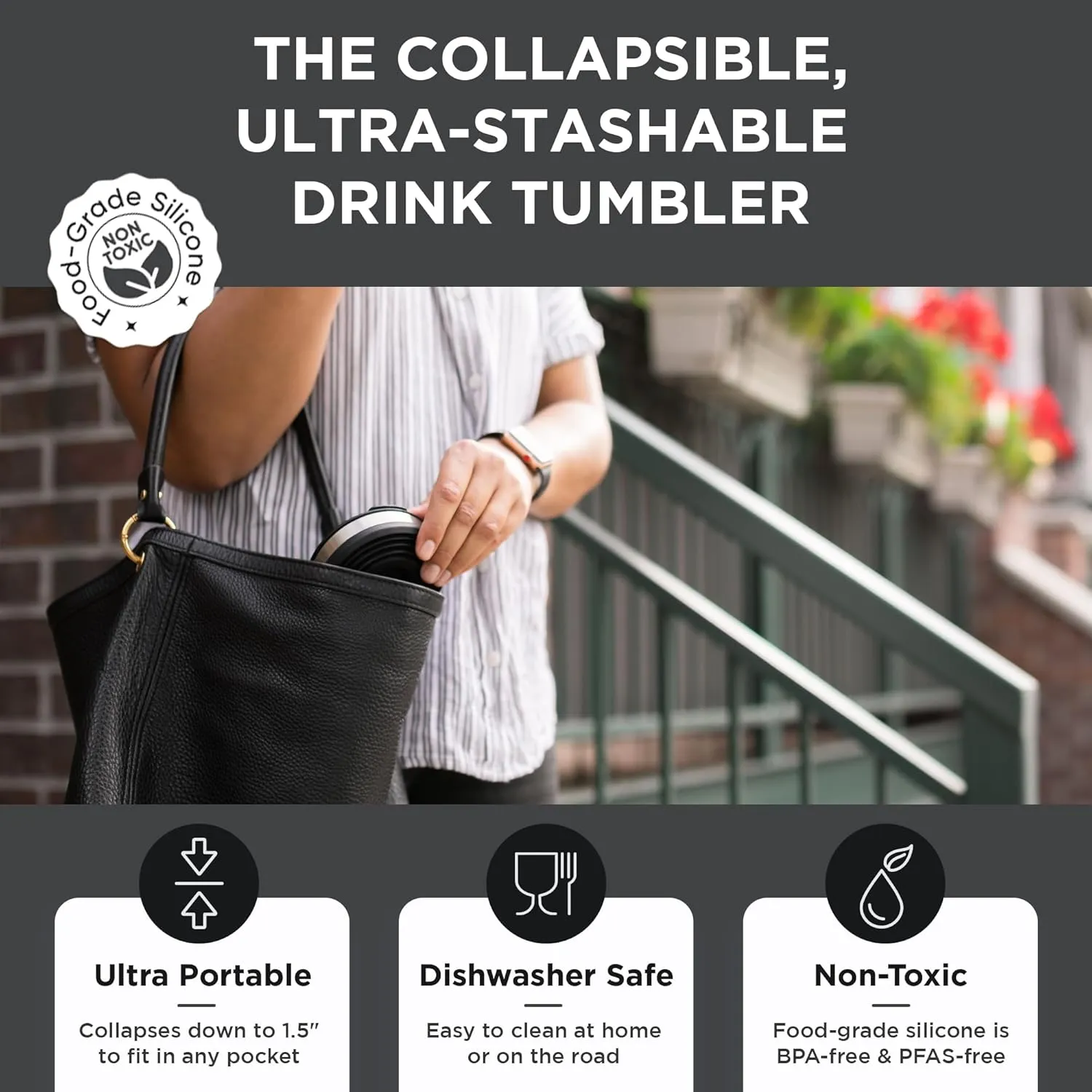 HYDAWAY 16oz Collapsible Tumbler - BPA-Free, Reusable Silicone Cup with Lid & Insulating Sleeve - Perfect for Coffee, Travel, and Everyday Use