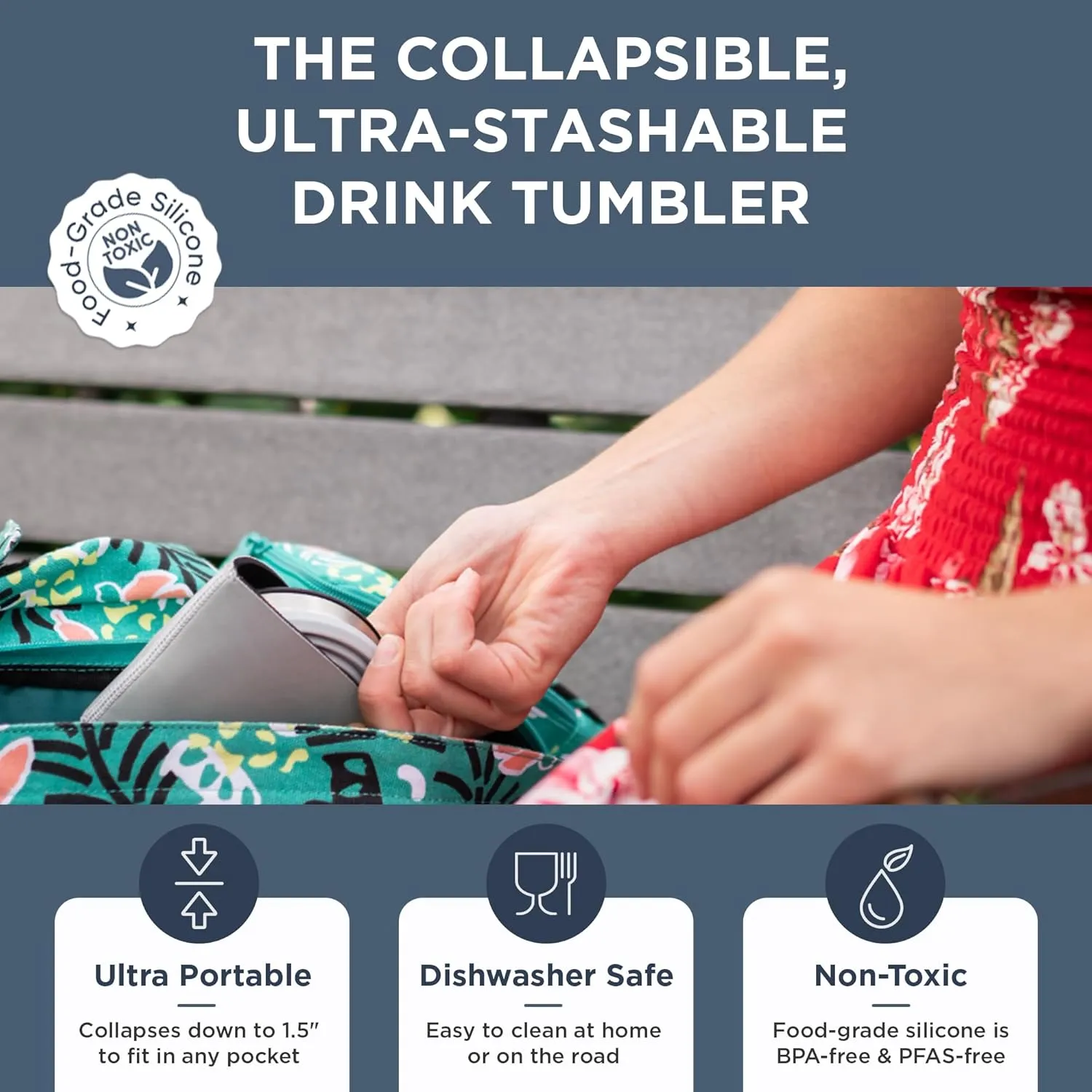 HYDAWAY Collapsible Tumbler with Lid and Straw - 16 oz I Portable, Insulated Silicone Travel Mug, Hot & Cold Foldable Cup for Coffee, Tea, Camping & Backpacking, Spill Proof Lid & Steel Rim