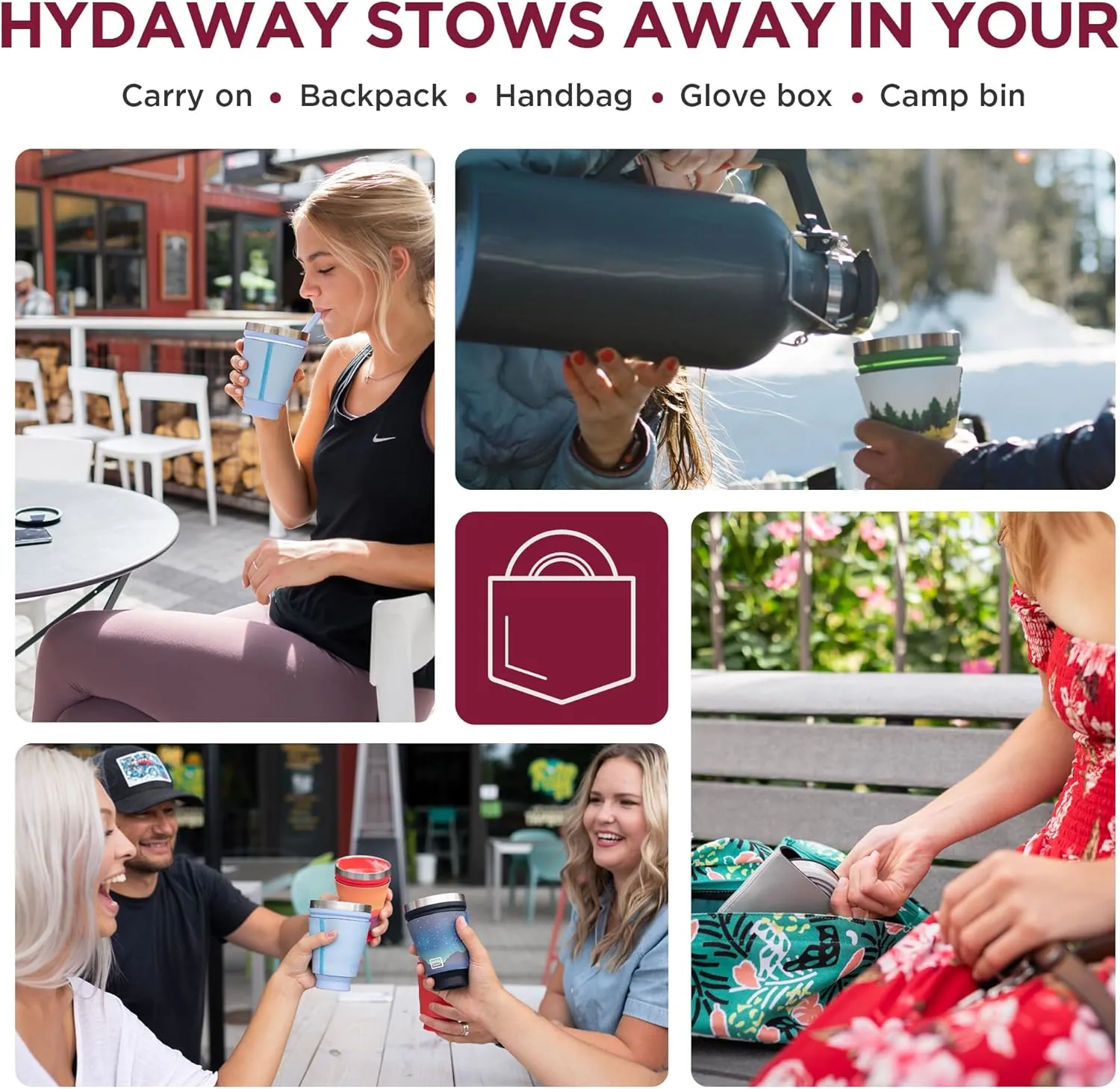 HYDAWAY Collapsible Tumbler with Lid and Straw - 16 oz I Portable, Insulated Silicone Travel Mug, Hot & Cold Foldable Cup for Coffee, Tea, Camping & Backpacking, Spill Proof Lid & Steel Rim