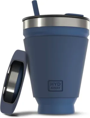 HYDAWAY Collapsible Tumbler with Lid and Straw - 16 oz I Portable, Insulated Silicone Travel Mug, Hot & Cold Foldable Cup for Coffee, Tea, Camping & Backpacking, Spill Proof Lid & Steel Rim