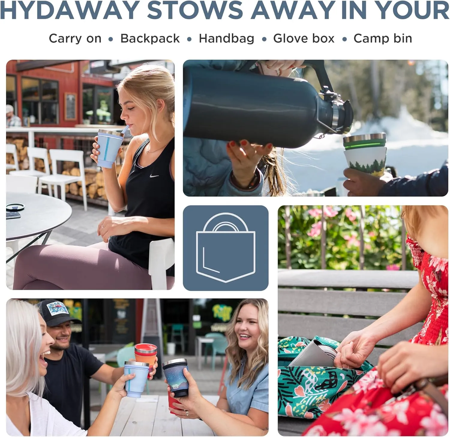 HYDAWAY Collapsible Tumbler with Lid and Straw - 16 oz I Portable, Insulated Silicone Travel Mug, Hot & Cold Foldable Cup for Coffee, Tea, Camping & Backpacking, Spill Proof Lid & Steel Rim