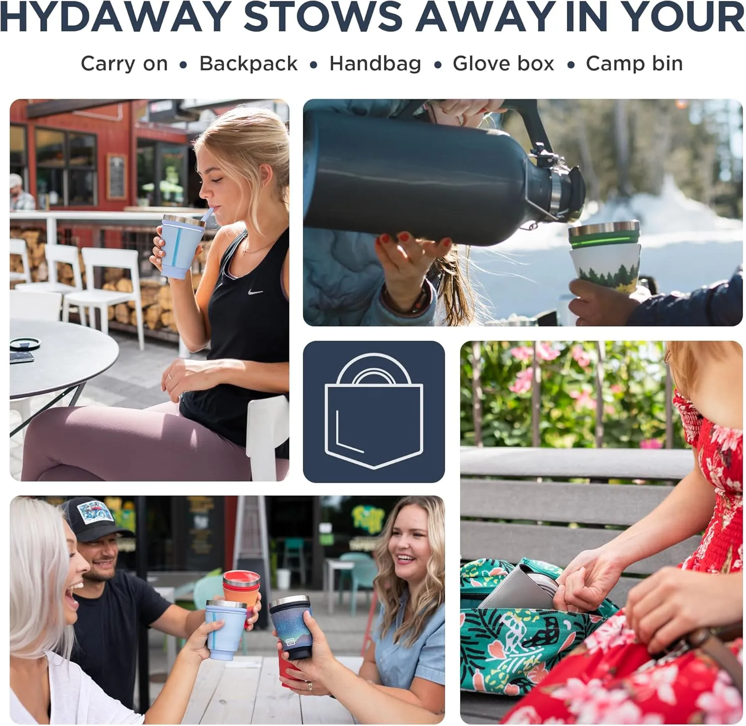 HYDAWAY Collapsible Tumbler with Lid and Straw - 16 oz I Portable, Insulated Silicone Travel Mug, Hot & Cold Foldable Cup for Coffee, Tea, Camping & Backpacking, Spill Proof Lid & Steel Rim