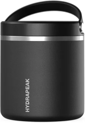 Hydrapeak 25oz Stainless Steel Vacuum Insulated Thermos Food Jar | Thermos for Hot Food and Cold Food, Wide Mouth Leak-Proof Soup Thermos for Adults, 10 Hours Hot and 16 Hours Cold (Black)