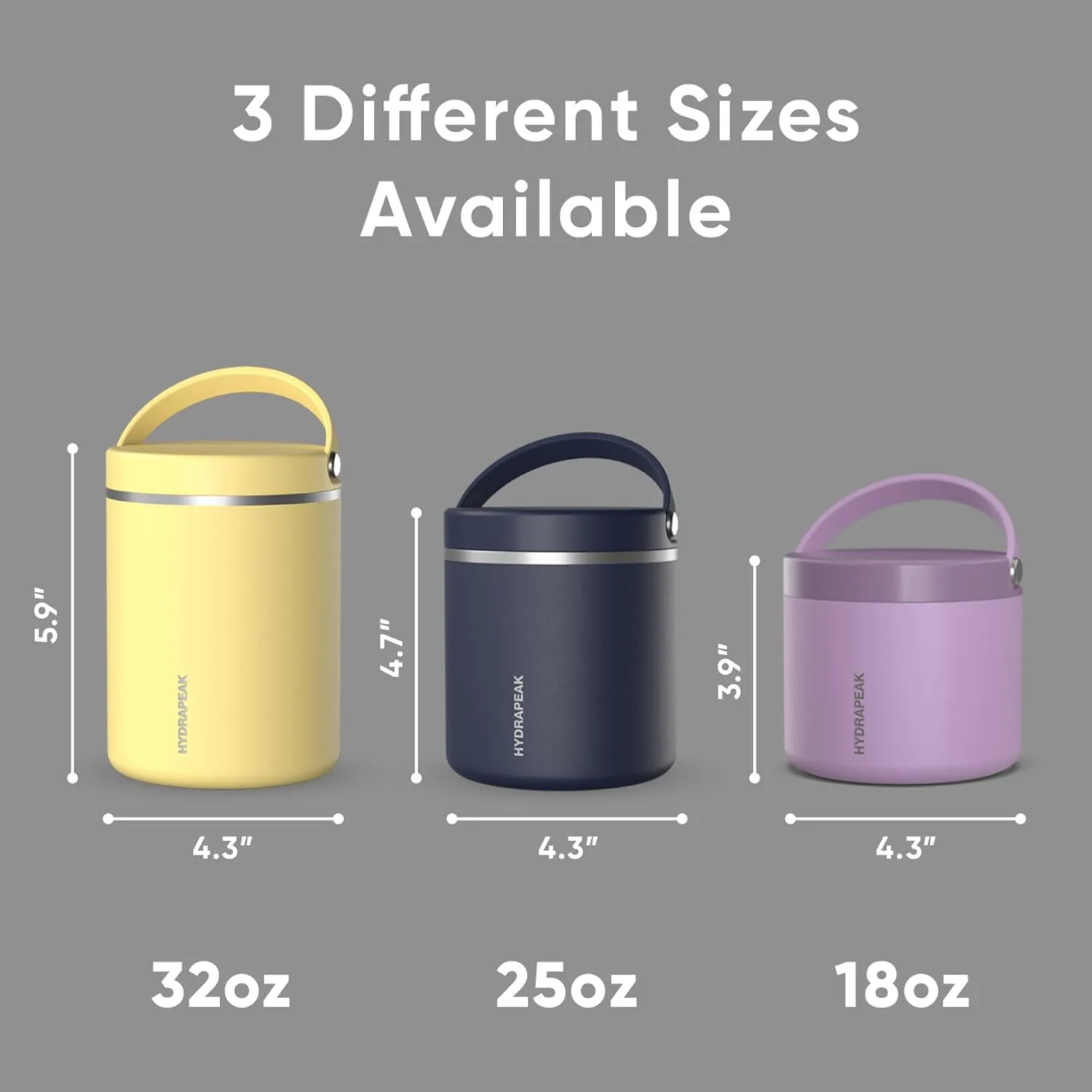 Hydrapeak 25oz Stainless Steel Vacuum Insulated Thermos Food Jar | Thermos for Hot Food and Cold Food, Wide Mouth Leak-Proof Soup Thermos for Adults, 10 Hours Hot and 16 Hours Cold (Black)