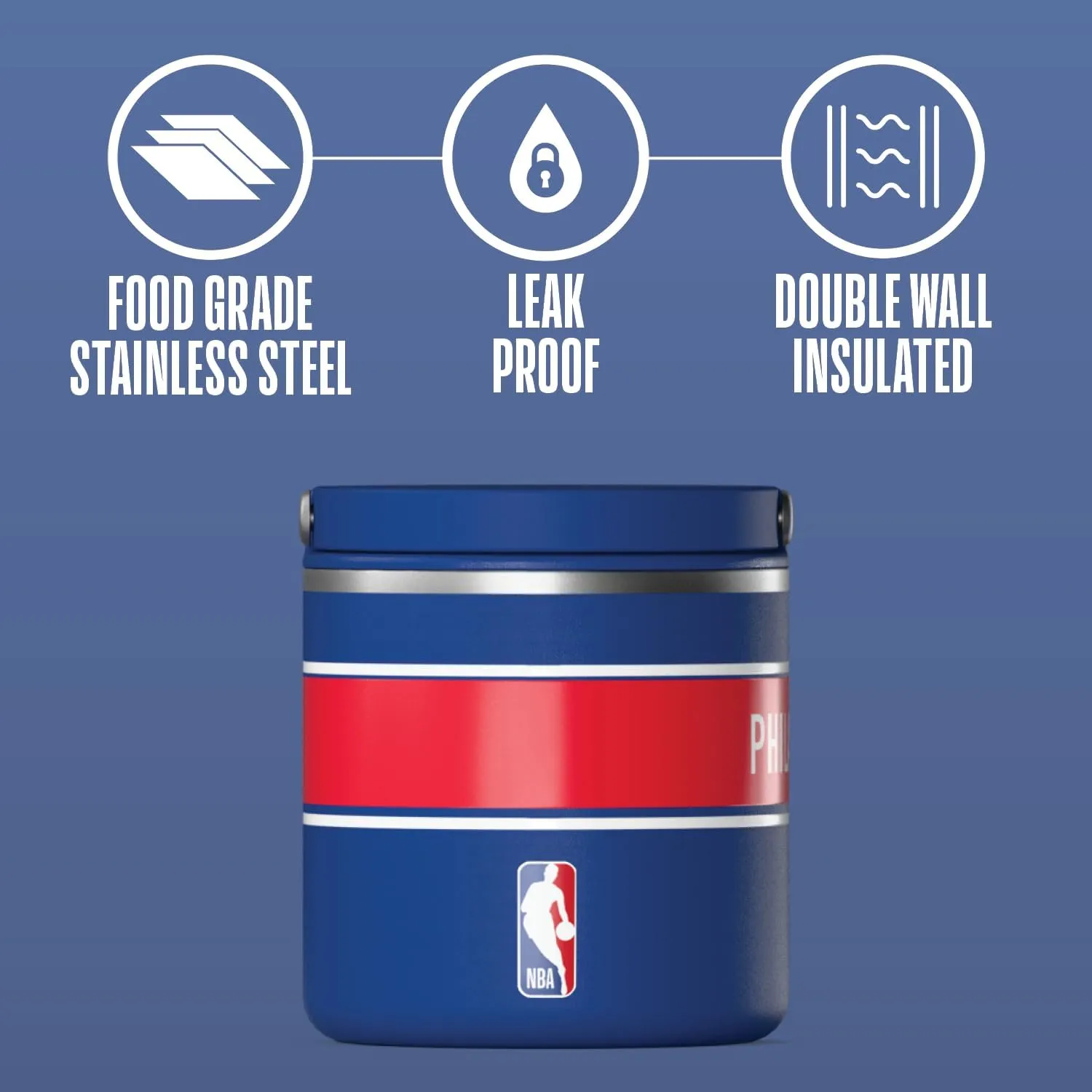 Hydrapeak x NBA Officially Licensed Philadelphia 76ers 25oz Stainless Steel Vacuum Insulated Thermos Food Jar with Handle, Wide Mouth Leak-Proof Soup Thermos for Adults, 10 Hours Hot and 16 Hours Cold