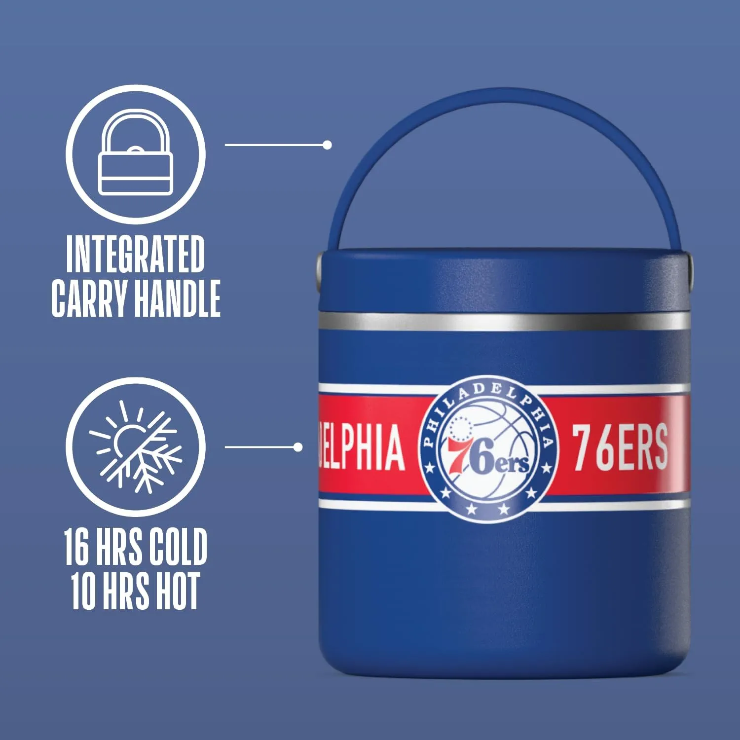 Hydrapeak x NBA Officially Licensed Philadelphia 76ers 25oz Stainless Steel Vacuum Insulated Thermos Food Jar with Handle, Wide Mouth Leak-Proof Soup Thermos for Adults, 10 Hours Hot and 16 Hours Cold