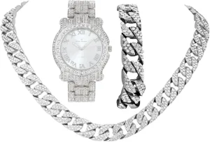 Ice on Blast! Bling'ed Out Hip Hop Rolly Looks w/Ice on Watch & Jewelry -Your Choice of Matching Zig Zag Bling'ed Out Necklace Set or Necklace & Bracelet Set - ZZ Sets