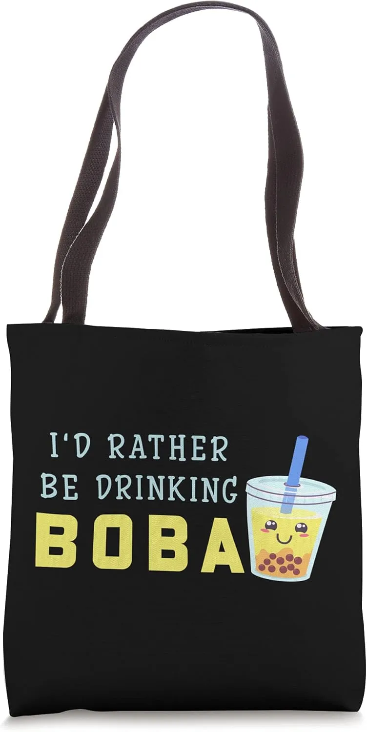 I'd Rather Be Drinking Boba Bubble Pearl Milk Tea Kawaii Tote Bag