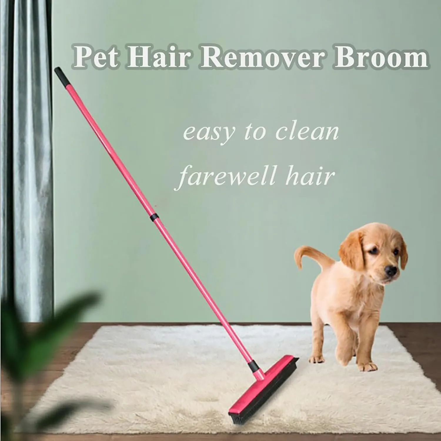 Indigo Petco Hair Remover Broom, Fur Remover Broom with Squeegee, Indigo Petco Broom, Rubber Broom Pet Hair Remover, Rubber Broom for Pet Hair (Red)