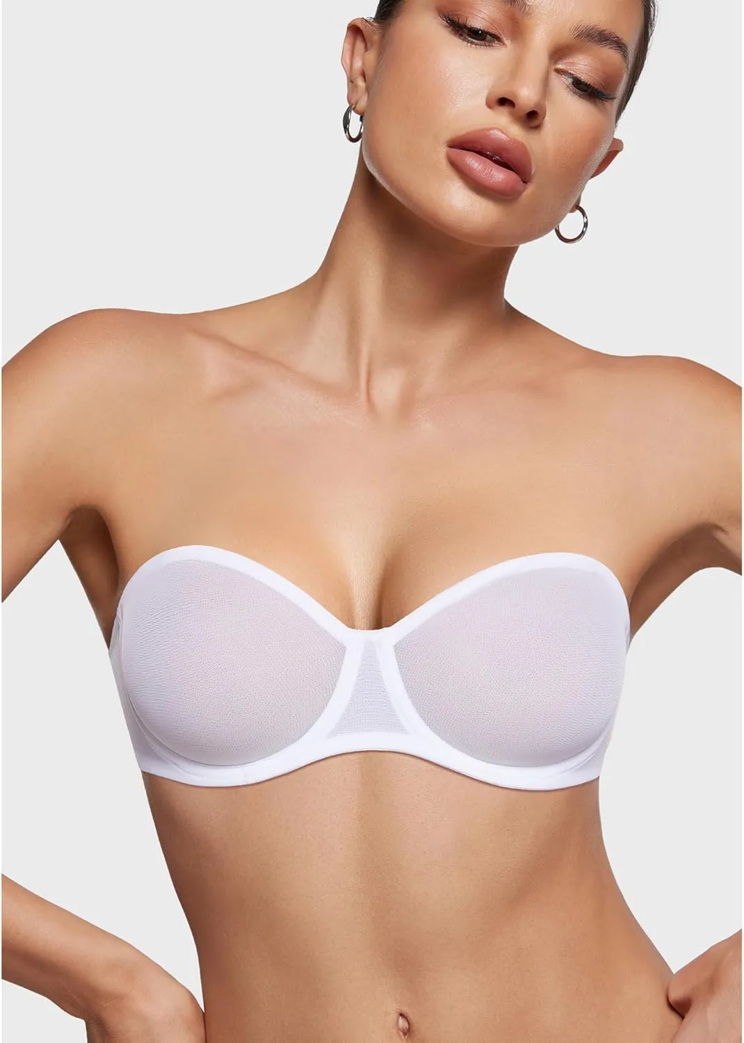 INLYRIC Women's Sheer Strapless Bras Mesh Sexy Unlined Plus Size See Through Bra Underwire Demi Mesh Non Padded