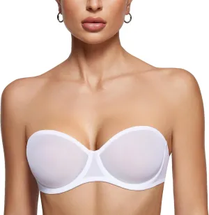 INLYRIC Women's Sheer Strapless Bras Mesh Sexy Unlined Plus Size See Through Bra Underwire Demi Mesh Non Padded