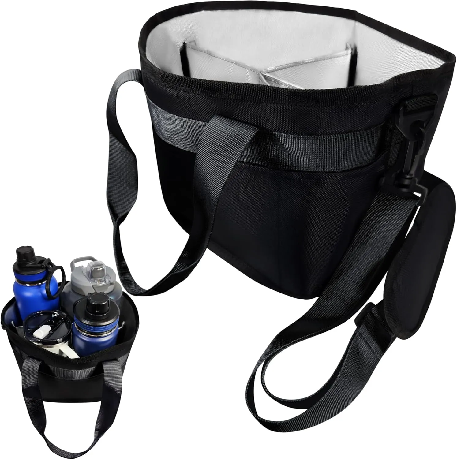 Insulated 4 Cup Drink Carrier Tote | 1680D Fabric Reusable Coffee Cup Bag with Adjustable Dividers | Portable & Secure Caddy for Hot & Cold Beverages | Family Size