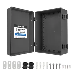 Iron Forge Cable Waterproof Junction Box Extra Large - Outdoor Enclosure with Accessories, Hinged Black Panel Cover - IP65, 16" x 12" x 7.2" Inch