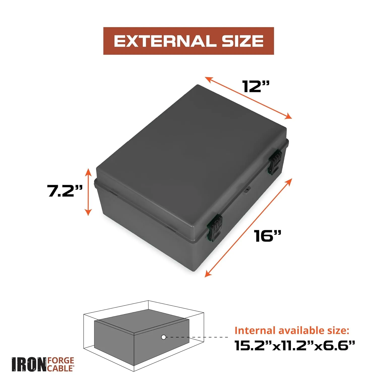 Iron Forge Cable Waterproof Junction Box Extra Large - Outdoor Enclosure with Accessories, Hinged Black Panel Cover - IP65, 16" x 12" x 7.2" Inch