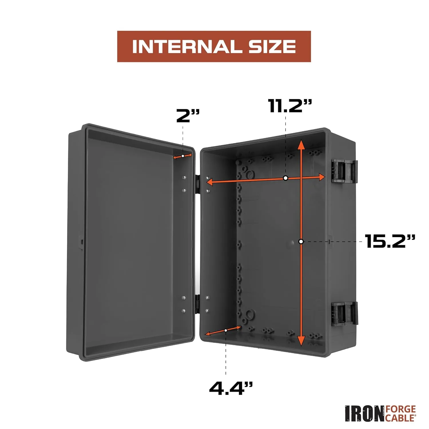 Iron Forge Cable Waterproof Junction Box Extra Large - Outdoor Enclosure with Accessories, Hinged Black Panel Cover - IP65, 16" x 12" x 7.2" Inch
