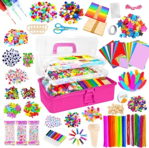 Itopstar 3000  Kids Arts & Crafts Supplies for Girls - Ultimate Crafting Set in Portable 3-Layered Plastic Art Box - All-in-One DIY Art Supplies for Girls 8-12