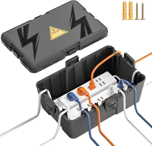 Iwillink Large Outdoor Electrical Box (12.6 x 8.6 x 5.1 inch), IP54 Waterproof Extension Cord Cover Weatherproof with 8 Cable Seal Entry, Protect Power Strip, Holiday Light, Timer Outlet Plug, Black