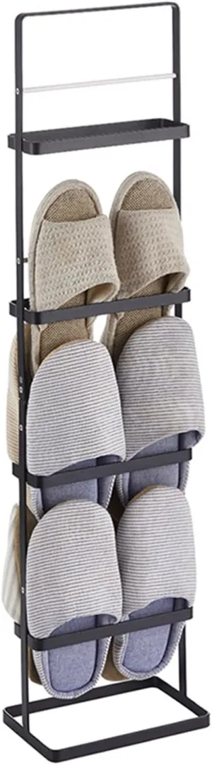Japanese-Style Iron Slippers Rack, Multi-Layer Single-Row Self-Standing Storage Rack, Household Narrow Shoe Rack,Black-4Tier