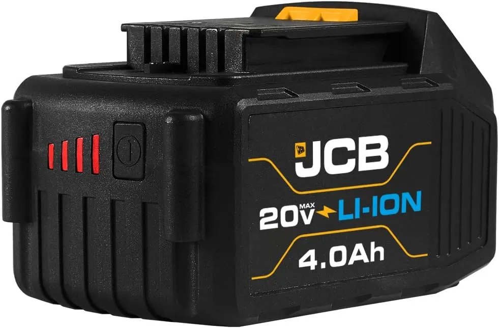 Jcb Tools - 20V Lithium-Ion Battery 4.0Ah With Charge Remaining Indicator - For JCB 20V Power Tools - Drill, Jigsaw, Recip Saw, Circular Saw, Multi Tool, Miter Saw, Angle Grinder, LED Work Light