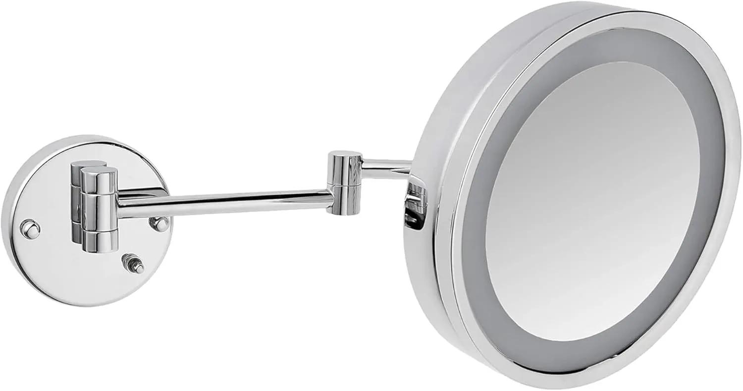 JERDON Wall Mounted Chrome Finish Makeup Mirror with LED Light – 3X Magnification – 9.75” Diameter Mirror – Extends 15” – Direct Wire Only – Model HL8C