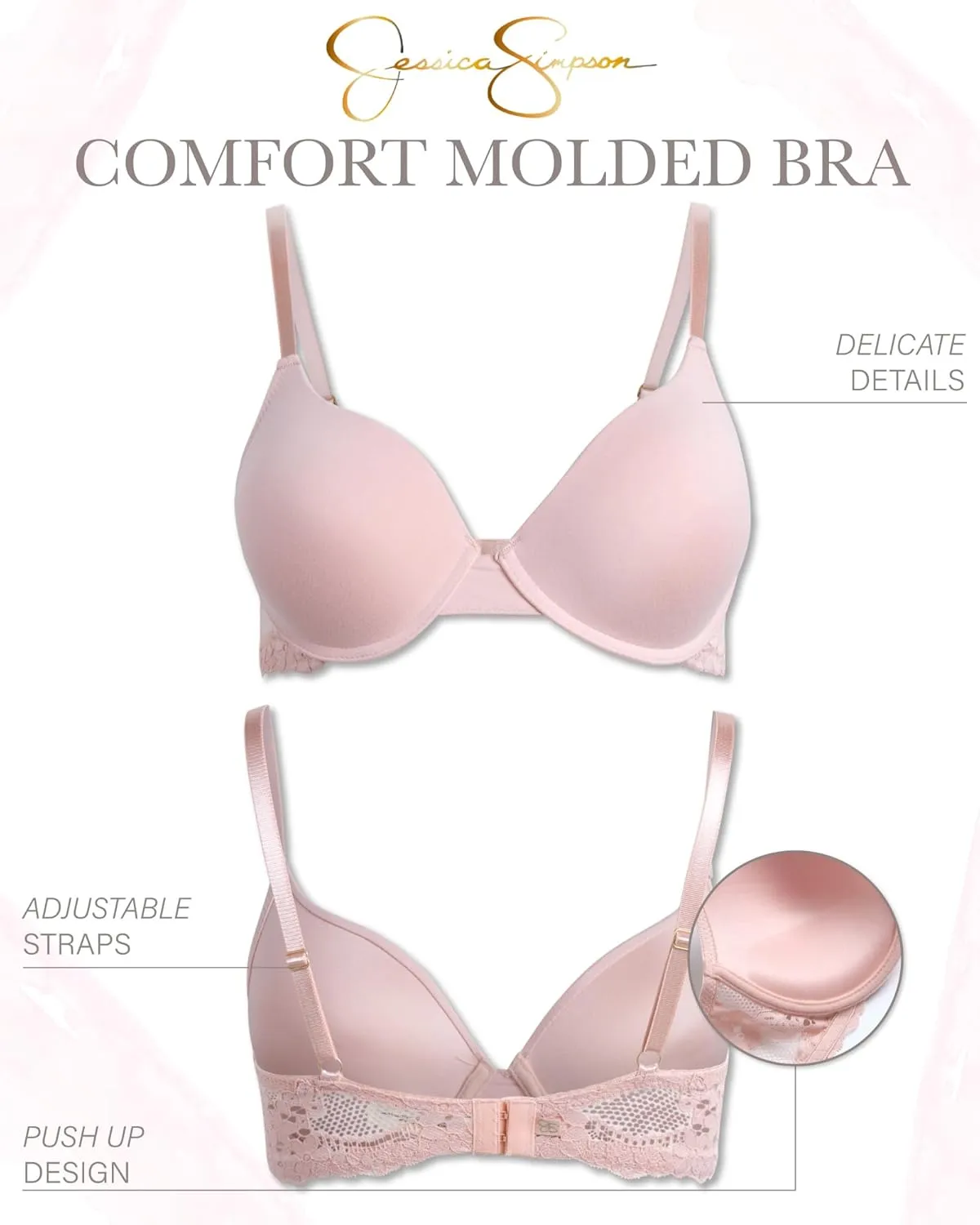 Jessica Simpson Women's Bra - 2 Pack Comfort Molded Microfiber Bras: B Cup/C Cup
