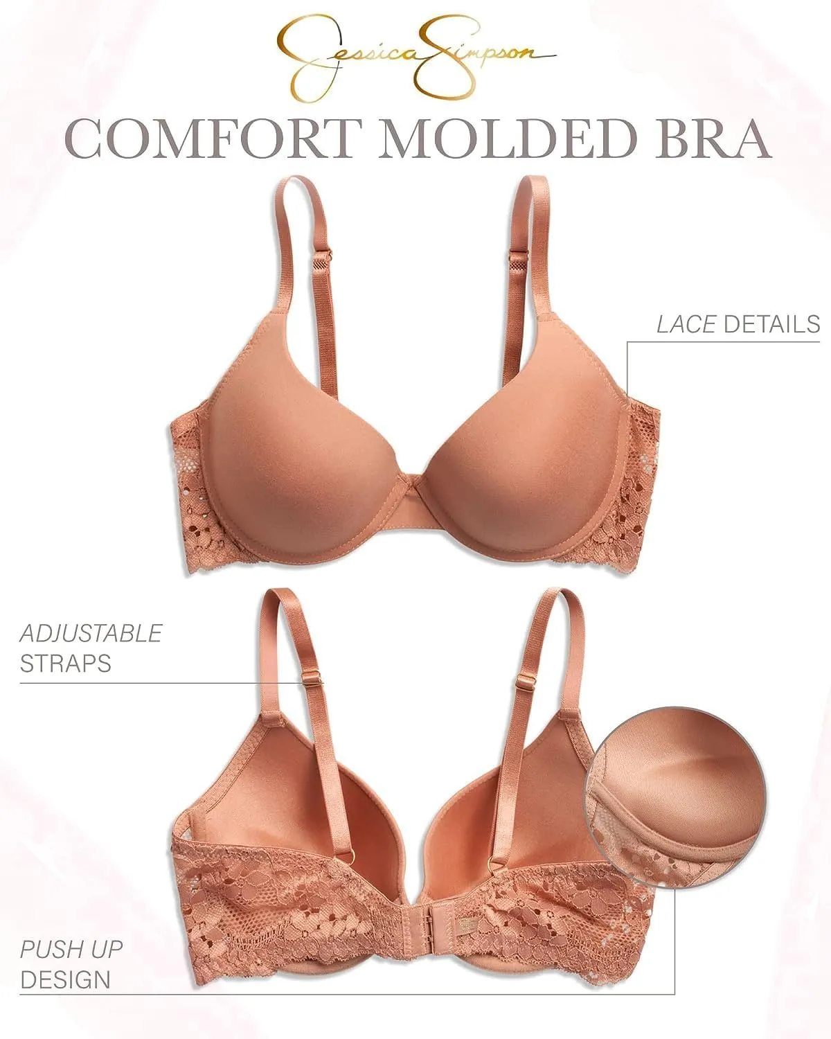 Jessica Simpson Women's Bra - 2 Pack Comfort Molded Microfiber Bras: B Cup/C Cup