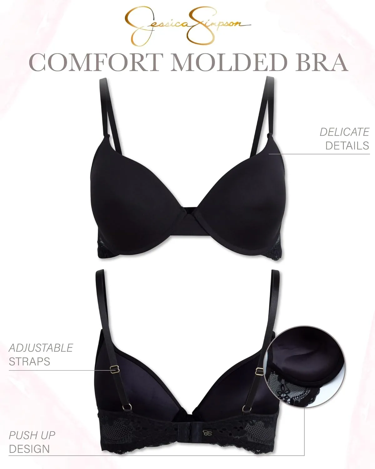 Jessica Simpson Women's Bra - 2 Pack Comfort Molded Microfiber Bras: B Cup/C Cup