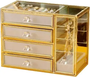 Jewelry Case with 4 Drawers, Large Storage Capacity, with Mirror, Lockable, Jewelry Storage Organizer, Gift for Loved Ones, for Watches