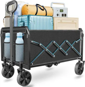 JINIHFW Wagons Carts Foldable,Collapsible Folding Wagon,Portable Folding Wagon Cart with Wheels, Outdoor Utility Carts for Groceries, Shopping, Camping, Sports,Fishing, Garden,Black