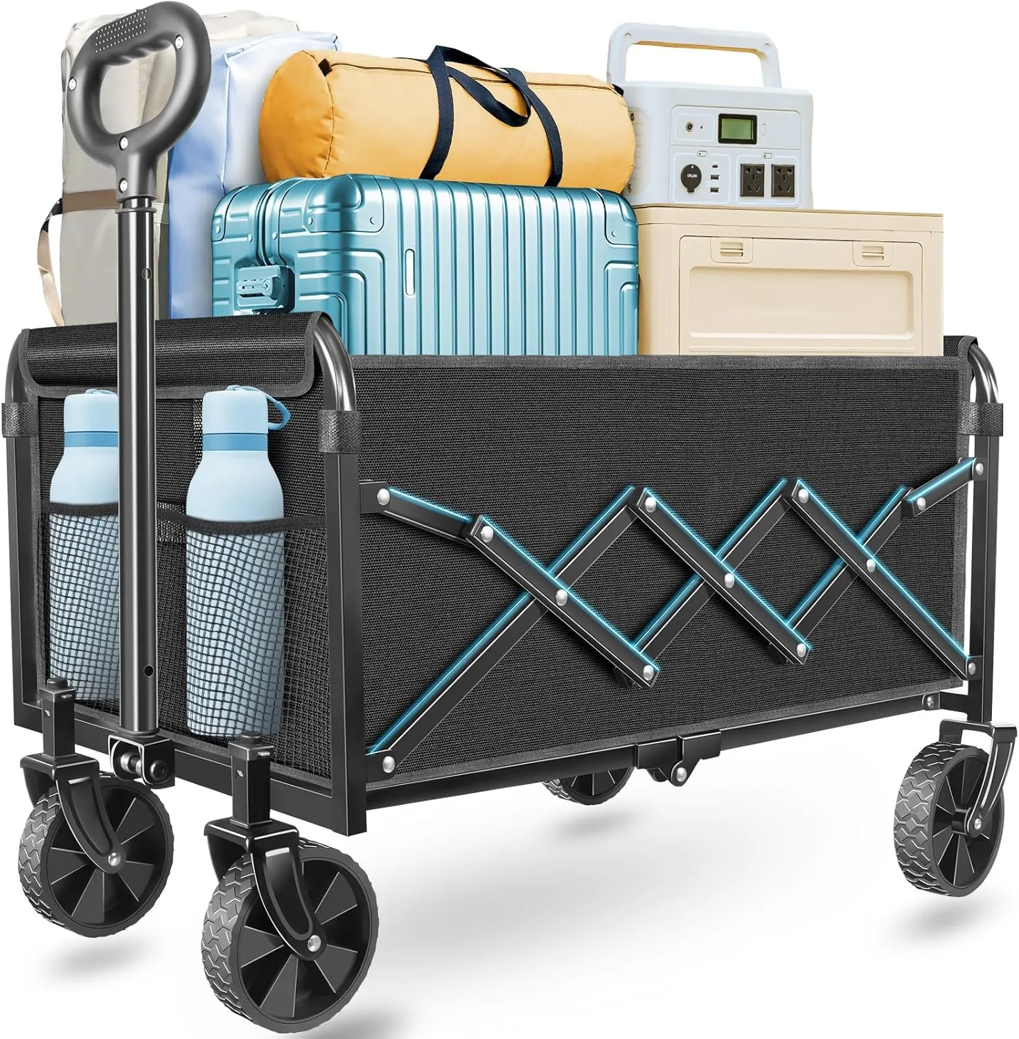 JINIHFW Wagons Carts Foldable,Collapsible Folding Wagon,Portable Folding Wagon Cart with Wheels, Outdoor Utility Carts for Groceries, Shopping, Camping, Sports,Fishing, Garden,Black