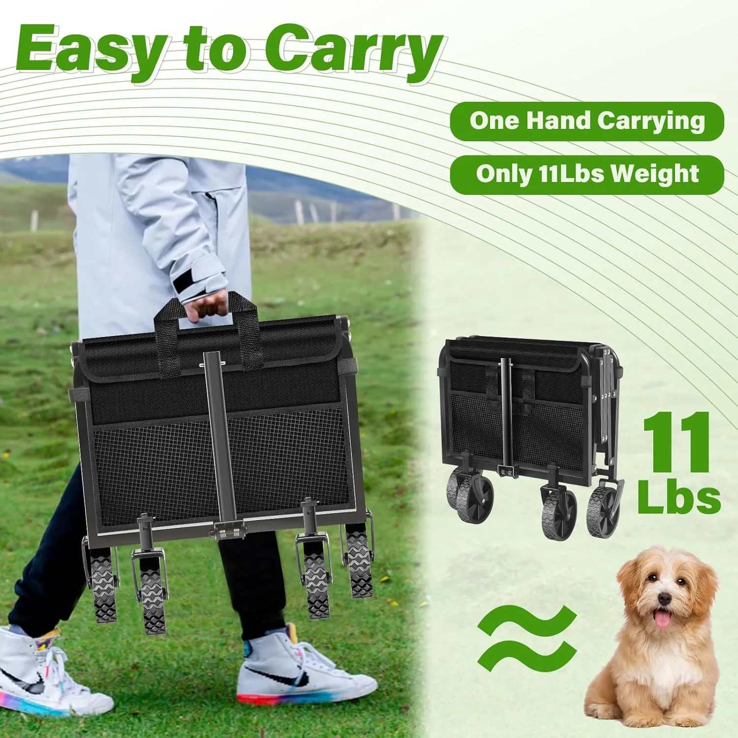 JINIHFW Wagons Carts Foldable,Collapsible Wagon with Wheels, Folding Wagon Cart with Wheels, Outdoor Utility Carts for Camping, Groceries, Shopping, Sports,Garden,Black