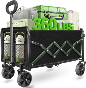 JINIHFW Wagons Carts Foldable,Collapsible Wagon with Wheels, Folding Wagon Cart with Wheels, Outdoor Utility Carts for Camping, Groceries, Shopping, Sports,Garden,Black